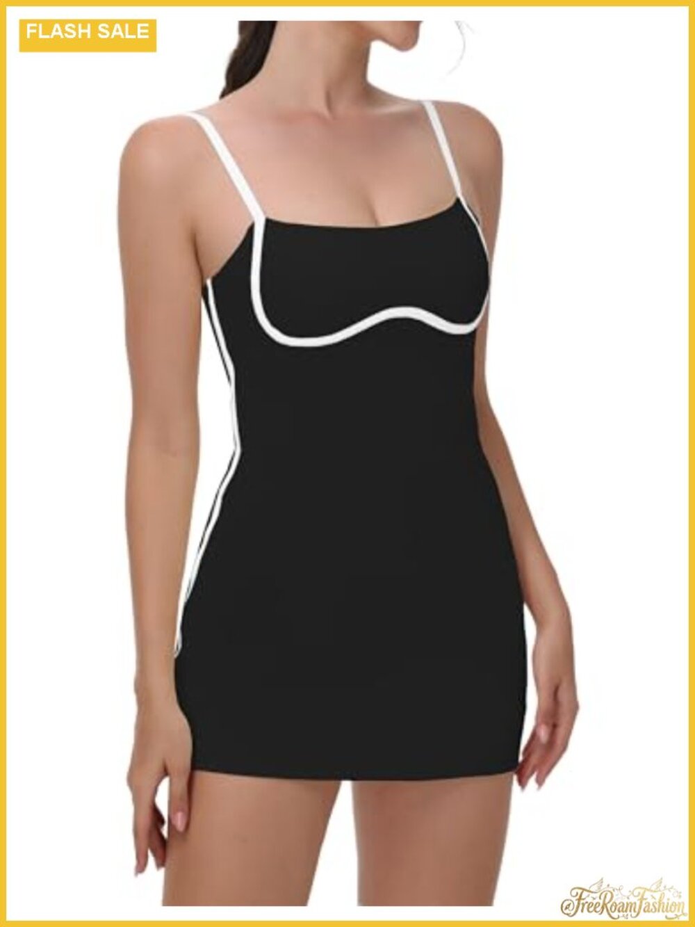 Sleeveless Tennis Dress with Built-in Bra & Shorts Pockets, Adjustable Straps,